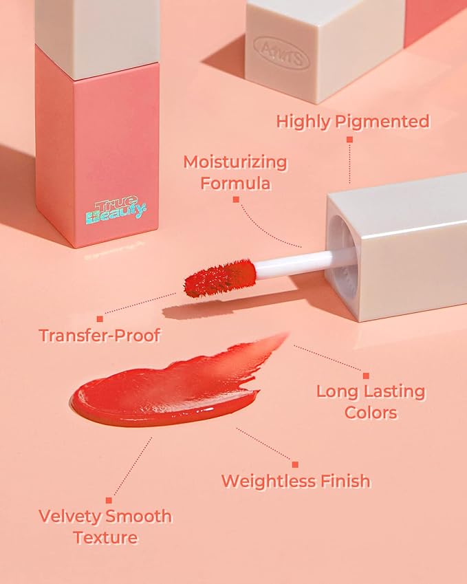 AMTS Webtoon True Beauty - 02 Some Sweet | Coral Lip Tint Stain | High Pigment Liquid Shine Non-Sticky Long-Wearing Long-Lasting | Korean Webtoon True Beauty Cute Coral Makeup-VivaGrace Women