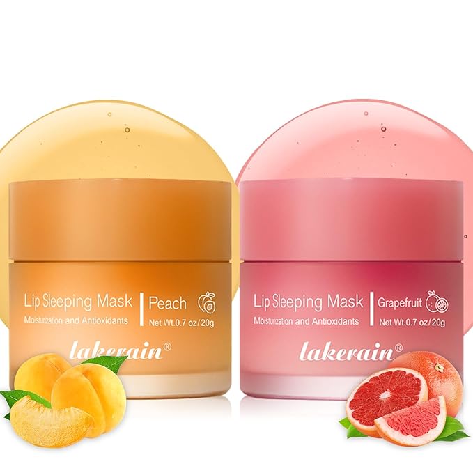 Lip Mask Overnight, Lip Sleeping Mask, lip Mask With Vitamin C, Antioxidants, Improves Dryness, Hydrating &Prevention Dry and Crack Lip Scrubs Exfoliator (peach&grapefruit)-VivaGrace Women