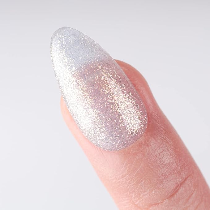 Imtiti Gold Shimmer Clear Gel Nail Polish, UV LED Soak Off Glitter Clear Milky Nail Polish, Translucent Golden Sparkle Gel Polish