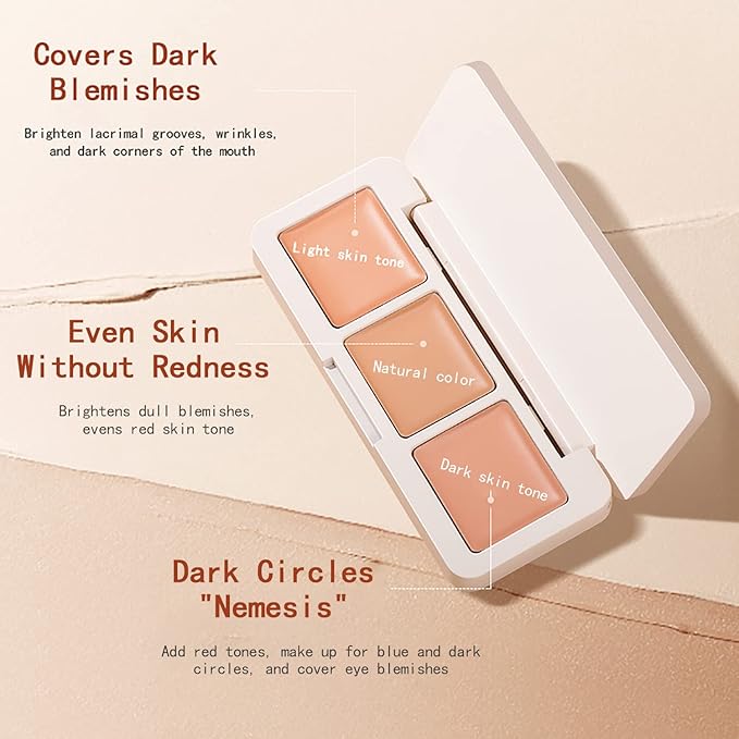 IFiona Tricolor Concealer to Cover Spots,Stains,Acne,Freckles and Brighten Skin Color Concealer Palette-VivaGrace Women