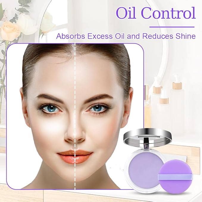 2PCS Oil Control Face Pressed Powder,zxbaers Chillab Lavender Matte Powder,Matte Smooth Setting Powder Makeup, Waterproof Long Lasting Finishing Powder, Flawless Lightweight Face Cosmetics-VivaGrace Women