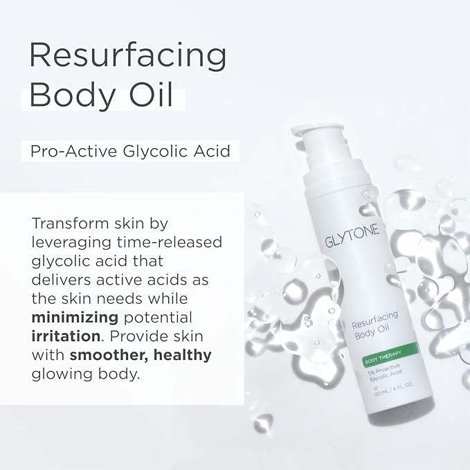Glytone Resurfacing Body Oil– Nourishing & moisturizing anti aging Body Oil for dry Skin & Keratosis Pilaris –5% Proactive Glycolic Acid After Shower oil for Body–Unscented, Non Toxic 4 Fl oz-VivaGrace Women