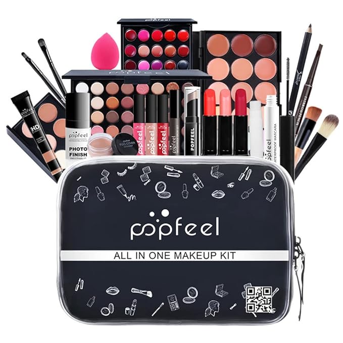 All In One Makeup Kit for Women Full Gift Surprise Makeup Set Includes Makeup Brush Set Eyeshadow Palette, Lip Gloss Set, Liquid Lipstick, Makeup Sponge, Foundation, Concealer, Eyebrow Pencil, Blush-VivaGrace Women