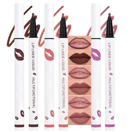 3Pcs Longwear Liquid Lip Liner Stain Marker Pen Set Long Lasting Waterproof, Maroon Mauve Purple Dark Red Brown Matte 24 Hour Lip Liner and Lipstick Combo, Color Stay Lipliner, Lip Stains peel off-VivaGrace Women