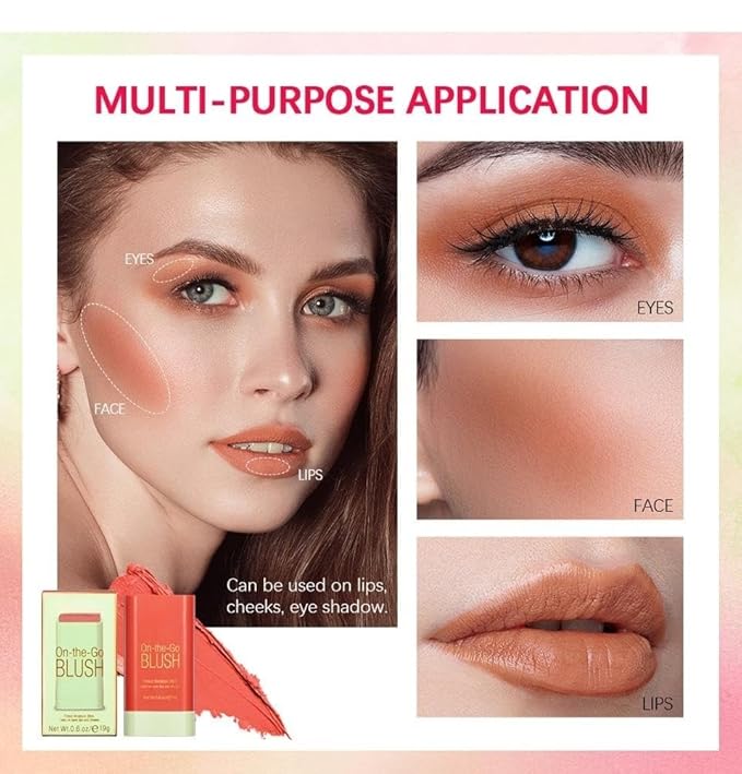 Blush Rare Beauty Liquid Blush Cream Blush Stick For Cheeks Natural Blendable Powder Blusher Stick On The Go Blush Brushes For Makeup Cheeks,Natural Waterproof, Long Lasting (orange)-VivaGrace Women