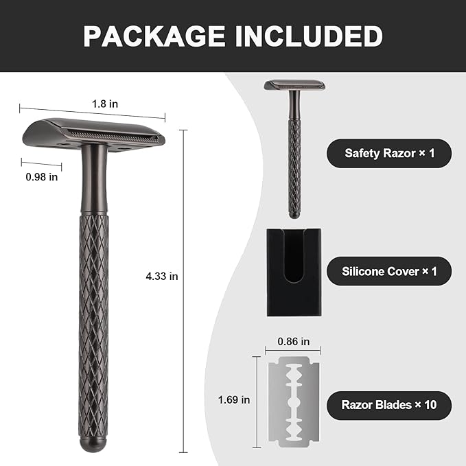 Single Blade Safety Razor for Men with Silicone Cover & 10 Blades Double Edge Safety Razor for Travel Metal Eco-Friendly Reusable Razor for Shaving (Matte Black)-VivaGrace Women