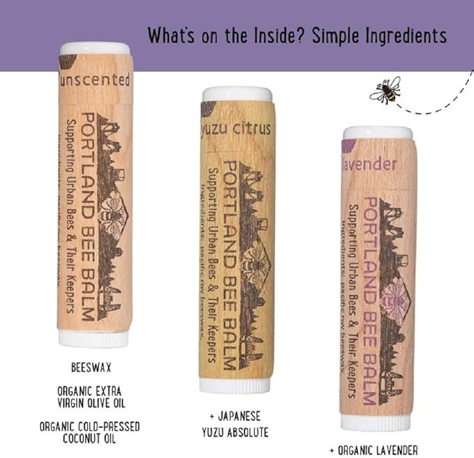 Portland Bee Balm All Natural Handmade Beeswax Based Lip Balm Unscented, Yuzu Citrus and Lavender Assortment 3 Count-VivaGrace Women