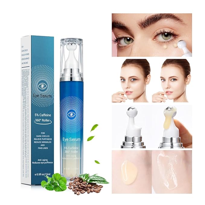 Eye Serum with Roller ball, 15 ML Eye Cream for Dark Circles and Puffiness, Anti-Aging Under Eye Roller Cream Reduce Wrinkles and fine lines-VivaGrace Women