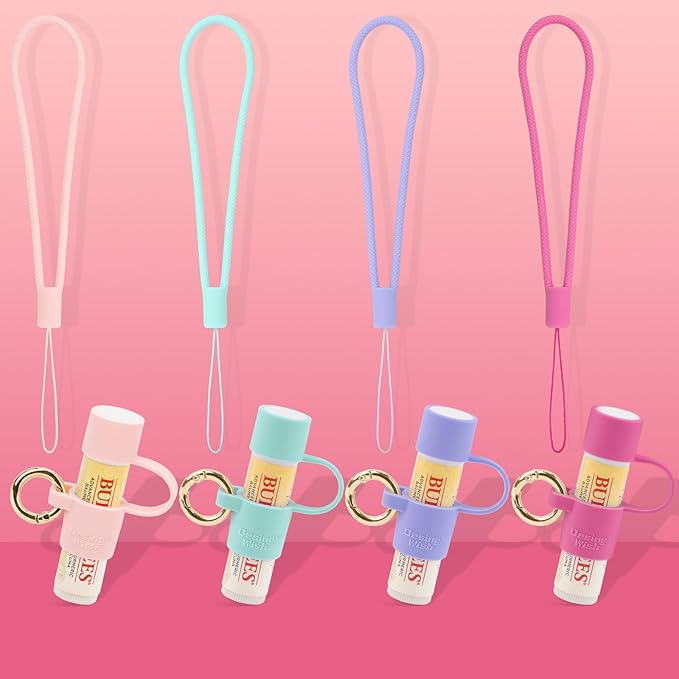 Desing Wish Silicone Lip Balm Holder with Cap Cover Portable Chapstick Holder Keychain Sleeve Lip Balm Key Chain with Key Ring and Wrist Strap Lanyard - Mint Green-VivaGrace Women
