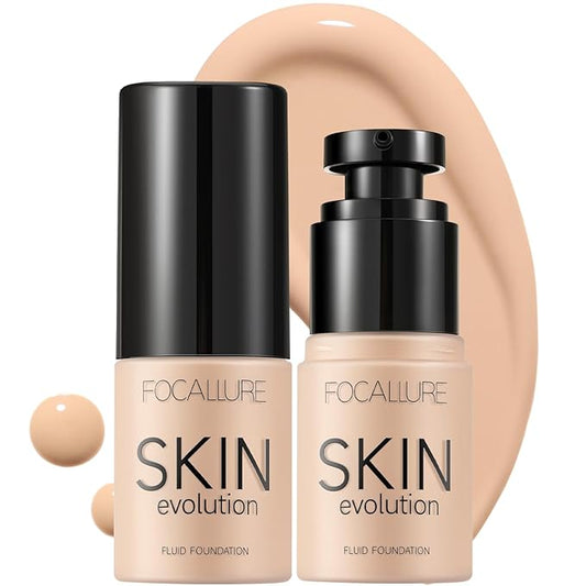 FOCALLURE 2 Pcs Liquid Foundation, Skin Evolution Foundation + Concealer, Full Coverage Foundation Makeup, Durable, Waterproof, Oil-Control, Hides Wrinkles & Lines, Warm Ivory-VivaGrace Women