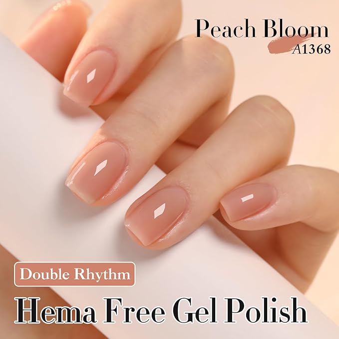 Double Rhythm 0.50 OZ Gel Polish Hema Free Same Color Same Bottle Golden Round Translucent Neutral Natural Milky 15 ML Jelly UV Polish Art DIY at Home (Nude Peach-C1368)
