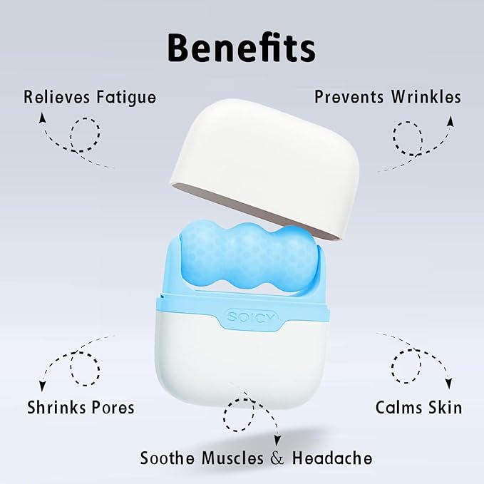 Ice Roller for Face and Eyes - Facial Skin Care Tools with 2 in 1 Face Roller and Travel Case, Self Care Gift for Men Women (Blue)-VivaGrace Women