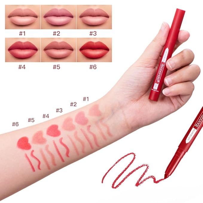 ibcccndc 6PCS Lip Liner and Lipstick Set - High Pigmented Creamy Matte Lip Liner Pencil Set for Girls and Women, Lip Makeup Gift Sets - Includes Nude and Red Lip Liners, Waterproof Formula (A)-VivaGrace Women