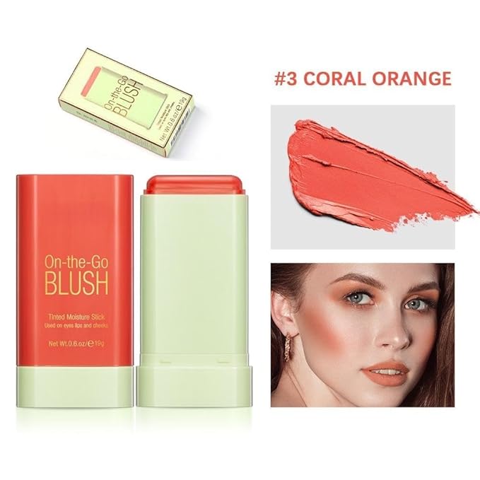 Blush Rare Beauty Liquid Blush Cream Blush Stick For Cheeks Natural Blendable Powder Blusher Stick On The Go Blush Brushes For Makeup Cheeks,Natural Waterproof, Long Lasting (orange)-VivaGrace Women