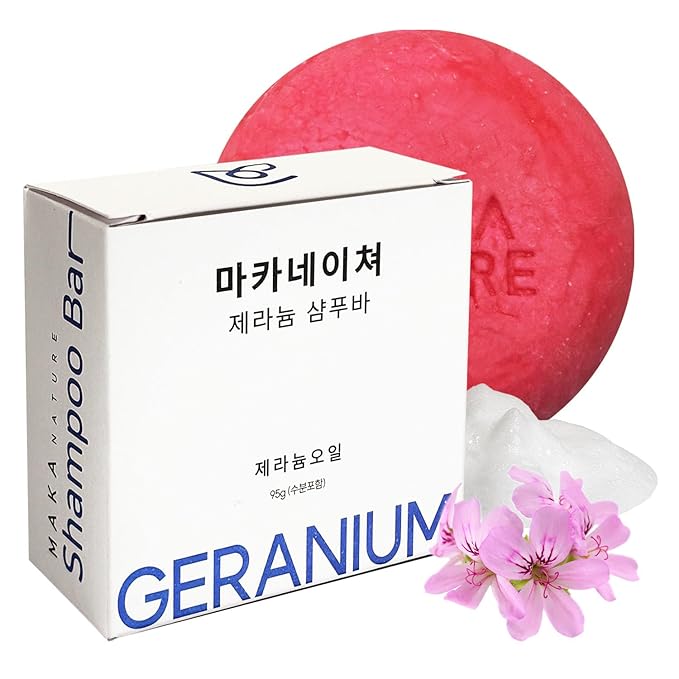 Maka Nature Low-Carbon Shampoo Bar | Korean K-Beauty Haircare with Natural Ingredients for Scalp & Hair Types | Vegan, Eco-Friendly, pH balanced, 3.35oz (Geranium)-VivaGrace Women