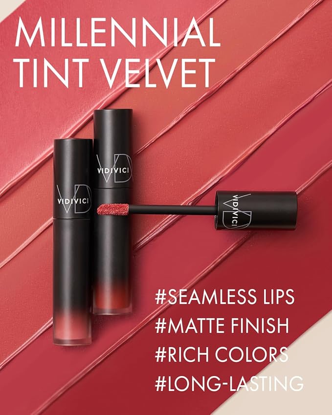 VIDIVICI Millennial Velvet Lip Tint - Thin, Comfortable & Long-Lasting Wear with Matte Finish - Seamless, Rich and Vibrant Shade - Moisture-Filled & Lightweight Texture, 0.15 fl.oz. (02 WHISPER CORAL)-VivaGrace Women