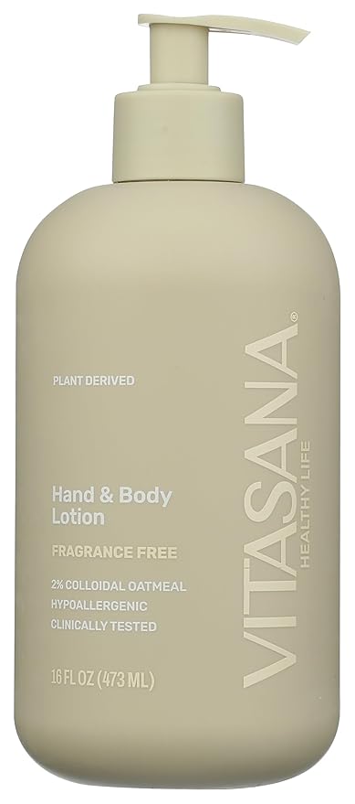 Vitasana Hydrating Hand & Body Lotion, 16 oz – Fragrance‑Free, 99% Plant‑Derived with 2% Colloidal Oatmeal, EWG Verified, Hypoallergenic, Paraben‑Free, Sulfate‑Free, Cruelty‑Free