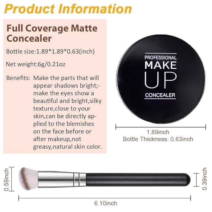 Pot Concealer with Makeup Brush Set,Tattoo Color Correcting Concealer,Full Face Color Correcting Conceal Foundation,Under Eye Concealer Brightener Dark Eye Ring corrector de ojeras (07-DEEP)-VivaGrace Women