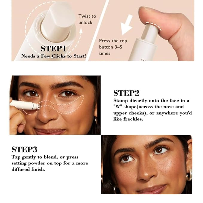 Upgrade Freckle Pen Stamp– Waterproof Faux Fake Freckles Makeup Tool, Natural-Looking Freckle Maker & Spray with Multi-Prong Precision Stamp Head, Long-Lasting Sunkissed Makeup (DARK)-VivaGrace Women