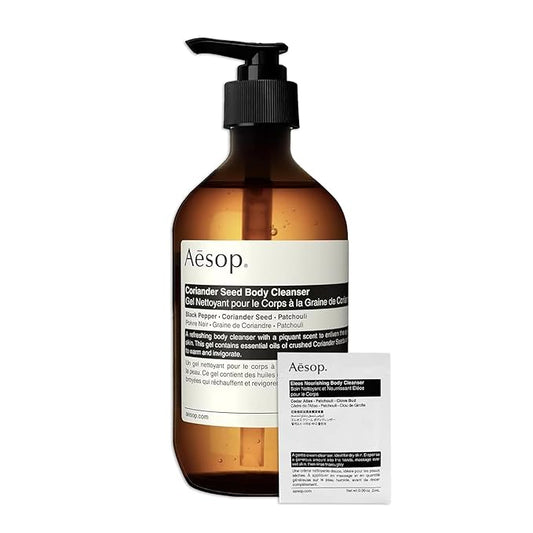 Aesop Coriander Seed Body Cleanser | Refreshing & Invigorating | Spicy, Woody, Warm | 16.9 oz / 500mL + Eleos Nourishing Body Cleanser Sample-VivaGrace Women