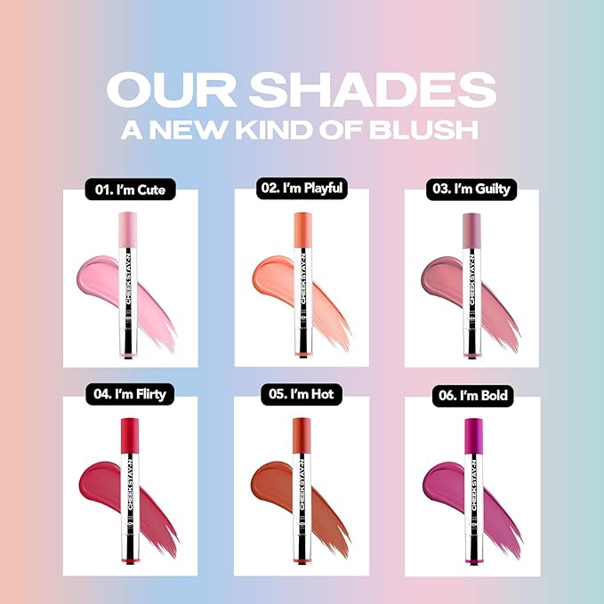 Sacheu Cheek STAY-N Liquid Blush for Cheeks — High Pigment, Buildable, Lightweight Cream Blush Infused With Squalane, for Dewy & Radiant Flushed Cheeks — Long-lasting & Cruelty Free, I'm Bold