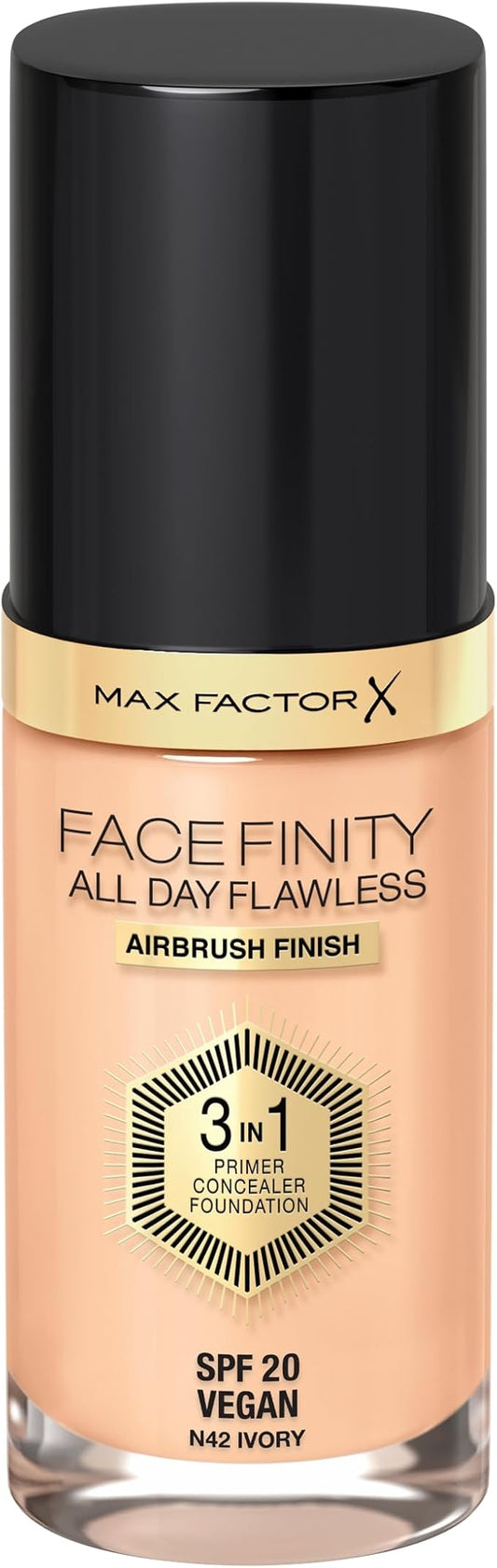 Max Factor Facefinity 3-in-1 All Day Flawless Liquid Foundation, SPF 20-42 Ivory, 30 ml-VivaGrace Women