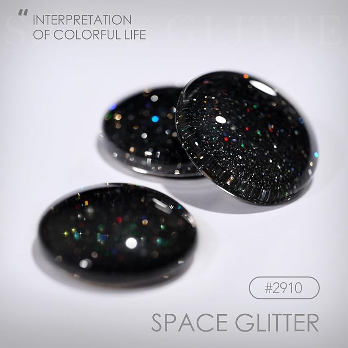GAOY Black Reflective Glitter Gel Nail Polish, 16ml Flash Holographic Soak Off Gel Polish, UV Light Cure for Nail Art DIY at Home, 2910 Space Glitter