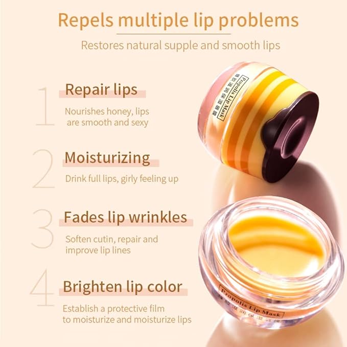 Lip Balm Honey Pot, Propolis Moisturizing Lip Mask Overnight, Hydrating Prevention Dry and Cracked Lip Scrubs Exfoliator Lip Sleeping Mask-VivaGrace Women