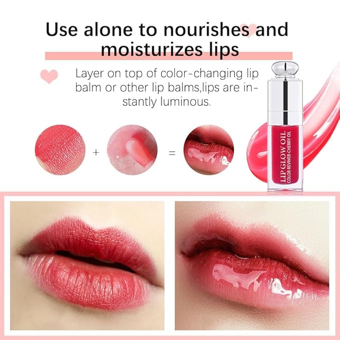 Hydrating Lip Glow Oil-Lip care oil- Lip Oil Tinted for Lip Care and Dry Lips-Prevents Dry Cracked-Non-sticky Big Brush Head-Lip Plumping -Lip Oil gloss tinted-002-VivaGrace Women