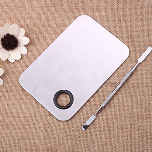Onwon Stainless Steel Professional Pro Lady Cosmetic Makeup Palette Nail Eye Shadow Mixing Makeup Palette with Spatula Tool(150x100MM)-VivaGrace Women