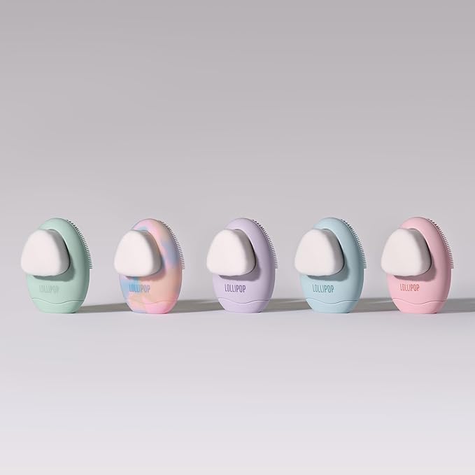 LOLLIPOP Dual-Sided Facial Cleansing Brush | Palm Size Silicone Face Exfoliator and Soft Fiber Cleanser | Manual Face Scrubber for Pores, Makeup Removal, Blackhead and Skincare Routine, Oceanic-VivaGrace Women