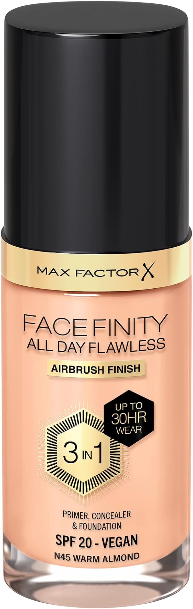 Max Factor Facefinity All Day Flawless 3 In 1 Foundation SPF 20, No. 45 Warm Almond-VivaGrace Women