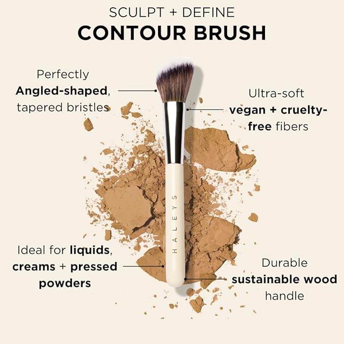 HALEYS Contour Brush VEGAN + CRUELTY-FREE, Angled & Tapered with Fluffy Bristles, Ideal for powder, cream, liquid, Use with blush, contour, bronzer, Sustainable Wood-VivaGrace Women
