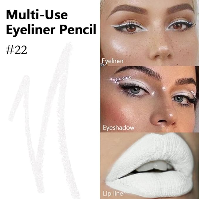 evpct Metallic White Gel Eyeliner Pencil for Women Waterline Waterproof Smudge Proof Eye Makeup Liners, White Mascara Eye Liner Gel Liner Eyeliner with Sharpener delineador de ojos contra el agua 22
