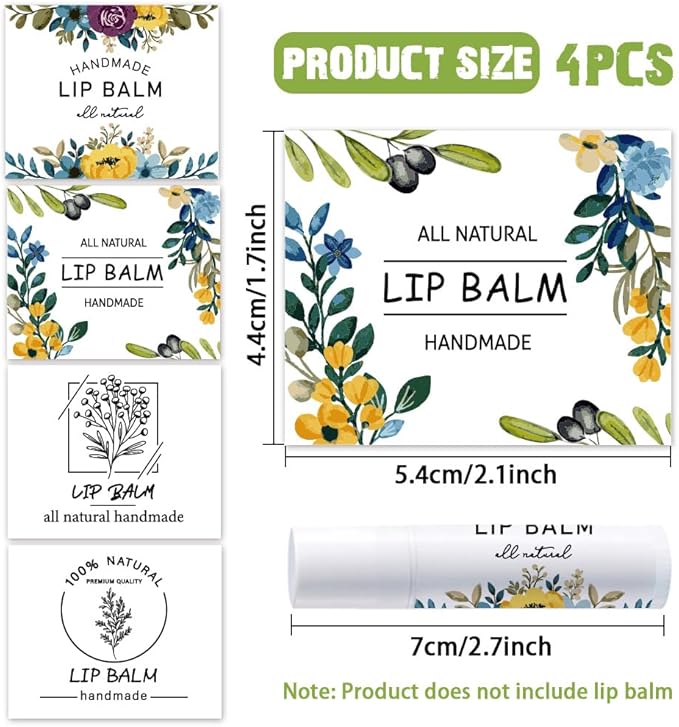 OLYCRAFT 100Pcs 4 Styles Lipstick Tag Stickers Flower Lip Balm Label Sticker 2.1x1.7 inch Self Adhesive Lipstick Labels with Handmade Words for Lip Balm Container Tubes Wrapping Decorations-VivaGrace Women