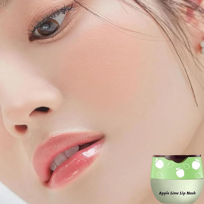 Apple Lime Sleeping Lip Mask, Bee Lip Balm Lip Mask Honey Pot, Lip Mask Overnight Propolis Moisturizing Lip Balm with Stick, Hydrating Repair Prevention Dry & Cracked Lip Scrubs Exfoliato-VivaGrace Women