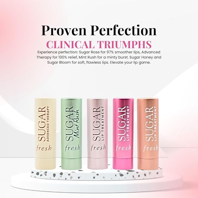 Fresh Color & Care Lip Collection Holiday Gift Set:: Tinted Lip Balms in Sugar Rosé, Honey, Bloom, Sugar Advanced Therapy, Mint Rush Lip Treatment-VivaGrace Women