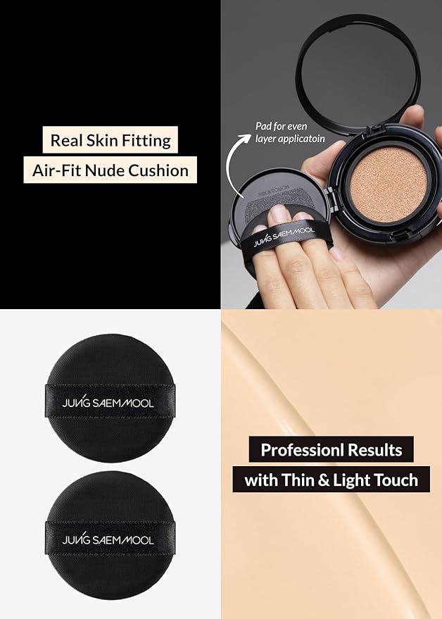 JUNG SAEM MOOL Essential Skin Nuder Longwear Cushion 0.98 Fl Oz (Medium), Refill Included, 24H Lasting Cushion Foundation with High Coverage, Semi-Matte Natural Finish, Korean Foundation Makeup-VivaGrace Women