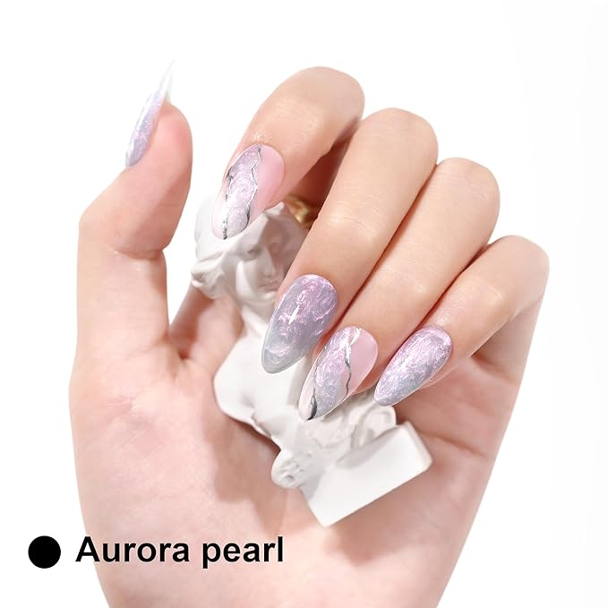 L'UGX Pearl Gel Nail Polish 15ML Aurora Iridescent Gel Polish Mermaid Shimmer Glazed Donut Pearlescent UV Gel Colors for Nails Art DIY Manicure at Home Salon Holiday Gifts for Women LGS-712