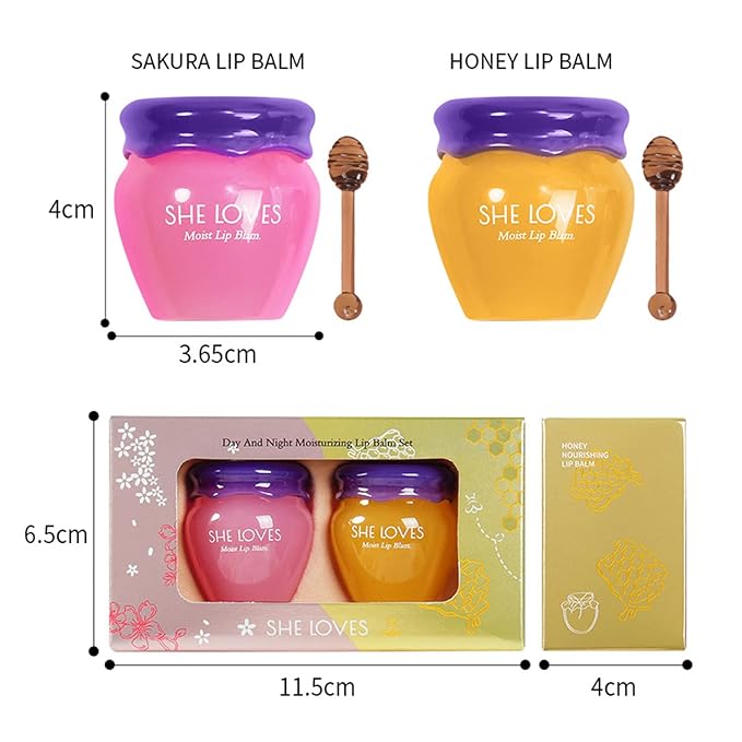 2PCS Honey Pot Lip Balm, Lip Balm Honey Pot with Brush, Cherry Blossom Lip Balm for Dry Cracked Lips, Lip Scrubs Exfoliator & Moisturizer, Hydrating Lip Sleeping Mask-VivaGrace Women