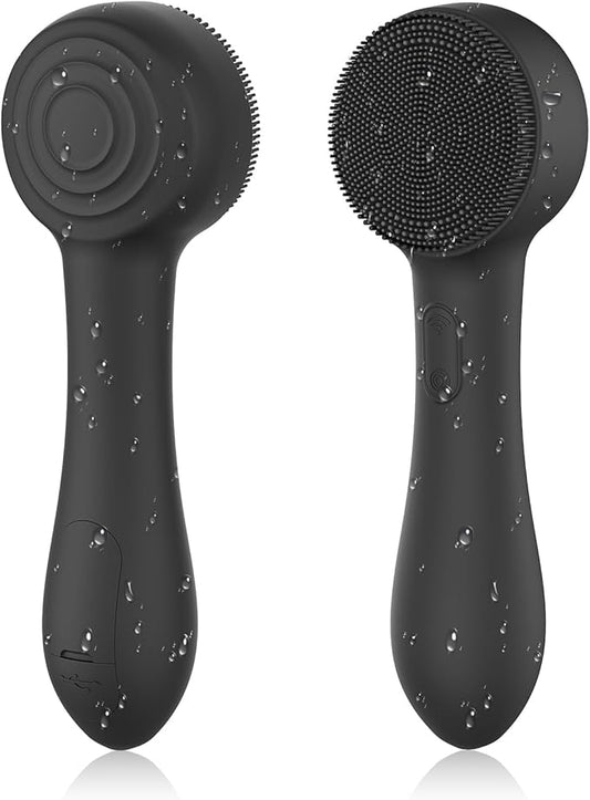 Facial Cleansing Brush Silicone Face Scrubber Waterproof Rechargeable Exfoliator Massage Device for Men & Women, Deep Pore Cleansing, Exfoliating, Removing Blackhead Electric Face Scrub Brush (Black)-VivaGrace Women