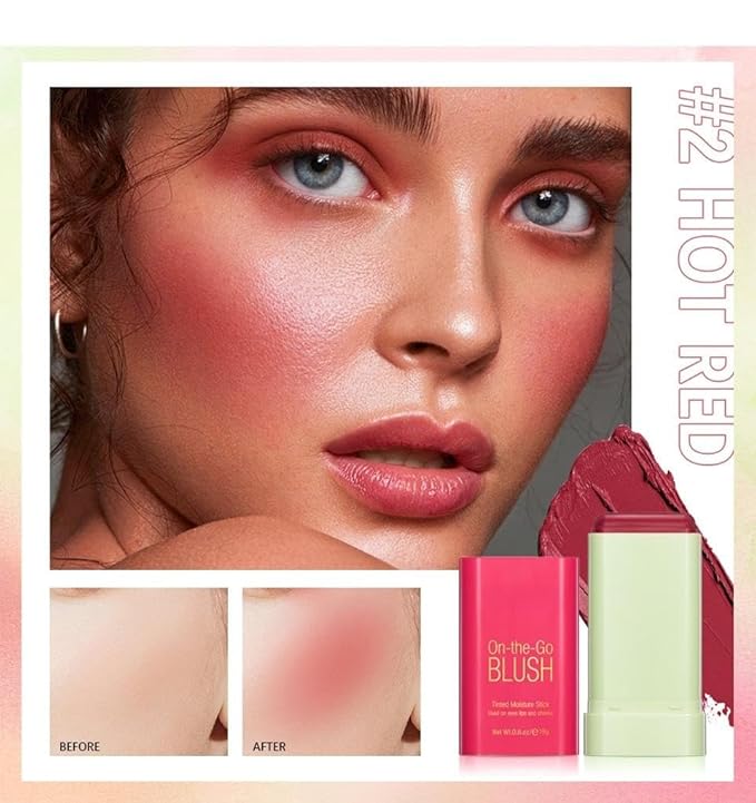 Blush Rare Beauty Liquid Blush Cream Blush Stick For Cheeks Natural Blendable Powder Blusher Stick On The Go Blush Brushes For Makeup Cheeks,Natural Waterproof, Long Lasting (red)-VivaGrace Women