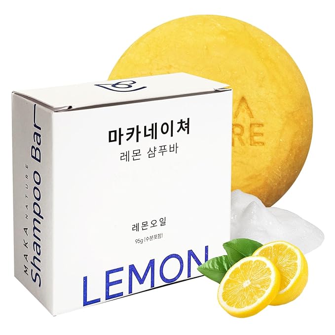 Maka Nature Low-Carbon Shampoo Bar | Korean K-Beauty Haircare with Natural Ingredients for Scalp & Hair Types | Vegan, Eco-Friendly, pH balanced, 3.35oz (Lemon)-VivaGrace Women