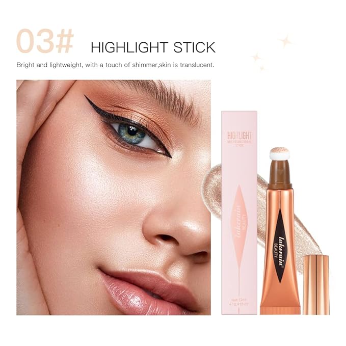 Liquid Highlighter Beauty Stick, Highlighter Makeup, Highlighter Wand,Liquid Beauty Stick With Cushion Applicator For Highlighter, Natural Matte FinIsh Makeup For Women(03#)-VivaGrace Women