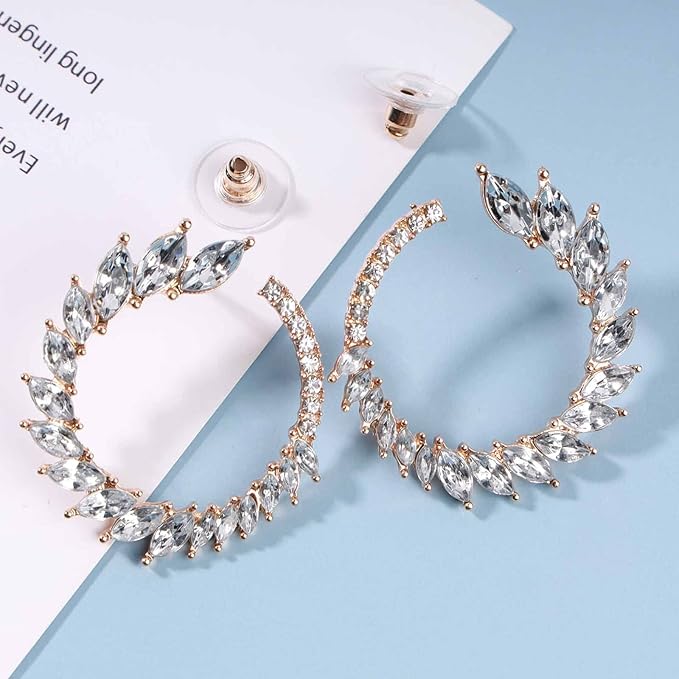 Vintage Rhinestone Hoop Earrings Gold Round Circle Studs Earrings Bright Crystal Earrings Bling Wedding Earrings Jewelry for Women and Girls-VivaGrace Women