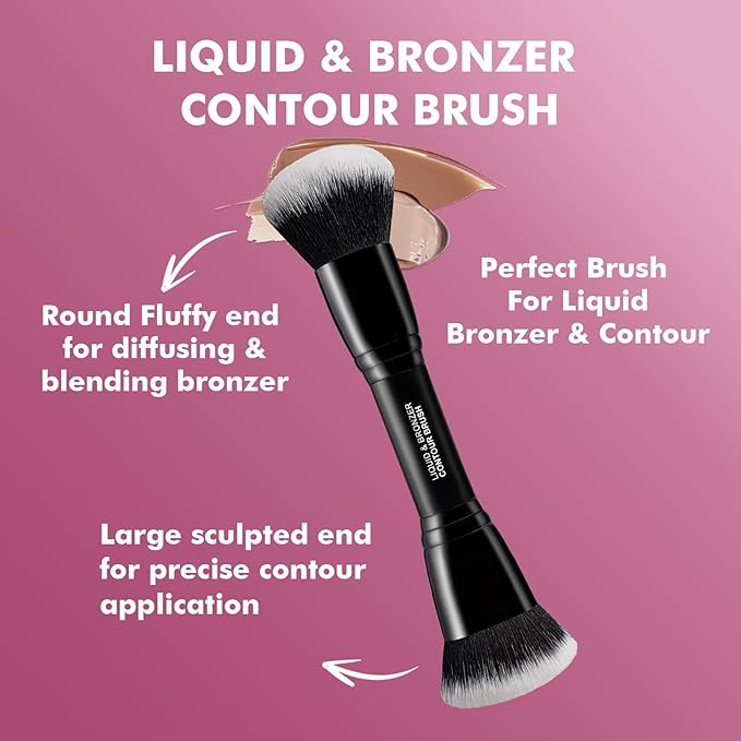 Bueart Design Complexion Duo Brush and Liquid & Bronzer Contour Makeup brushes set with ultra-soft dense hair Double-ended for Foundation Liquid Cream Concealer,Vegan and Cruelty-Free,M18-VivaGrace Women