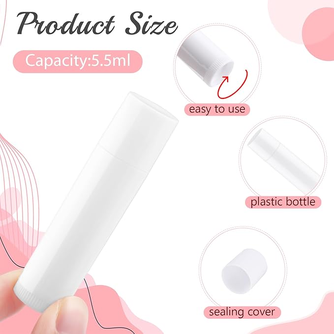 100 Pcs 5.5ml Bulk Empty Lip Balm Tubes Refillable Plastic Lip Gloss Container Travel Lipstick Tubes Chapstick Tubes Holder For DIY Homemade Lip Balm (white)-VivaGrace Women