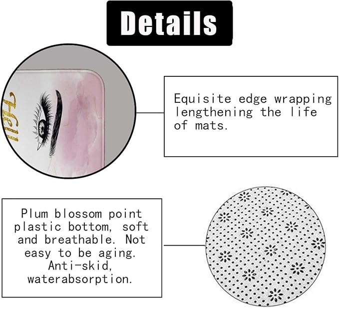 4PCS Hello Gorgeous Eyelash Shower Curtain Set, Gold Glitter Quotes Black Eyebrow Makeup Pink Marble Glam Modern Fashion Girly Women Bathroom Decor, Non-slip Bath Mat Toilet Rug, Charming Eyes-VivaGrace Women