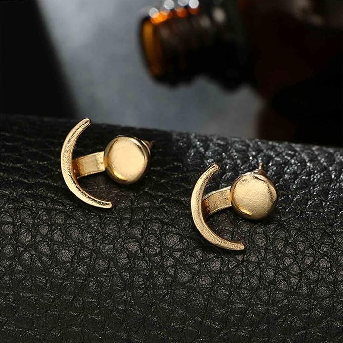 Boho Moon Ear Jackets Earrings Crescent Moon Stud Earrings Gold Sun Moon Earrings Minimalist Double Sided Round Earrings Jewelry for Women-VivaGrace Women