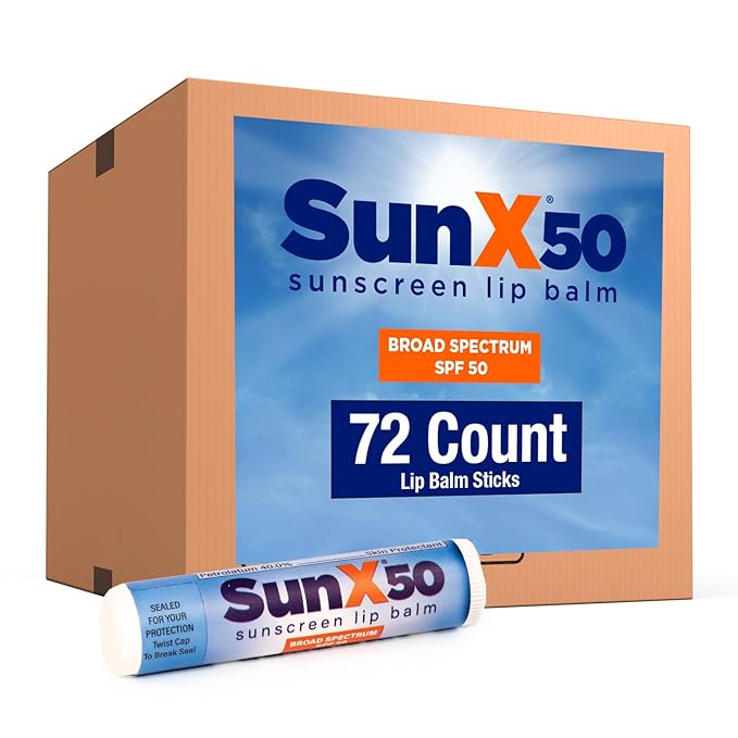 CoreTex Sun X 50 Lip Balm SPF 50 (Bulk Pack of 72) - Lip Sunscreen SPF 50 Water Resistant Up To 80 Minutes and Free Parabens & Oxybenzone - Broad Spectrum (UVA/UVB) Protection-VivaGrace Women